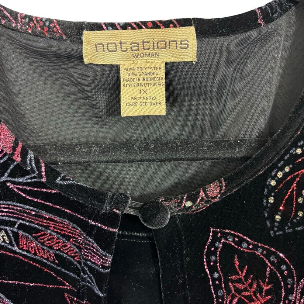 Notations Velvet Pink Red Sparkle Glitter Black Jacket Shell Christmas Size 1X - Picture 7 of 7